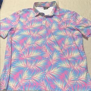 Colorful Hawaiian Polo Men’s XL Vibrant Palm Print Polo Shirt Sunday Swagger